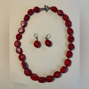 Red Beaded Necklace and Earring Set